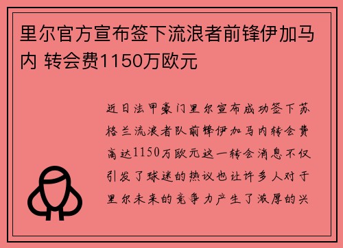 里尔官方宣布签下流浪者前锋伊加马内 转会费1150万欧元